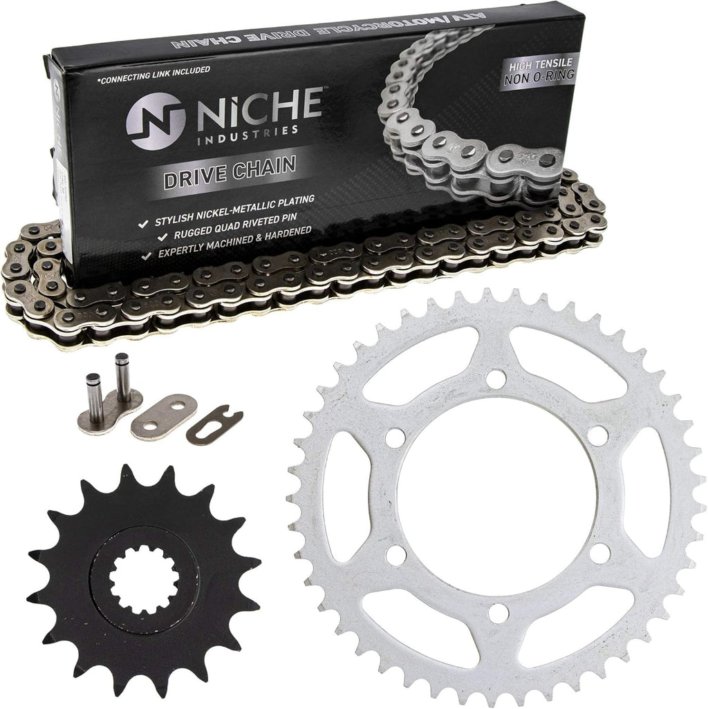 Drive Sprocket Chain Combo Front 16 Rear 45 Tooth 520NZ Standard 114 Links Pack of 2 Y737