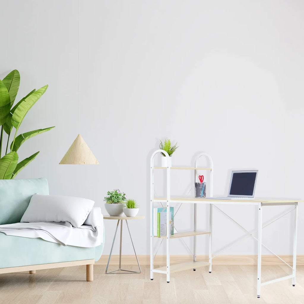 Oak/White Computer Desk With Shelves Y72865