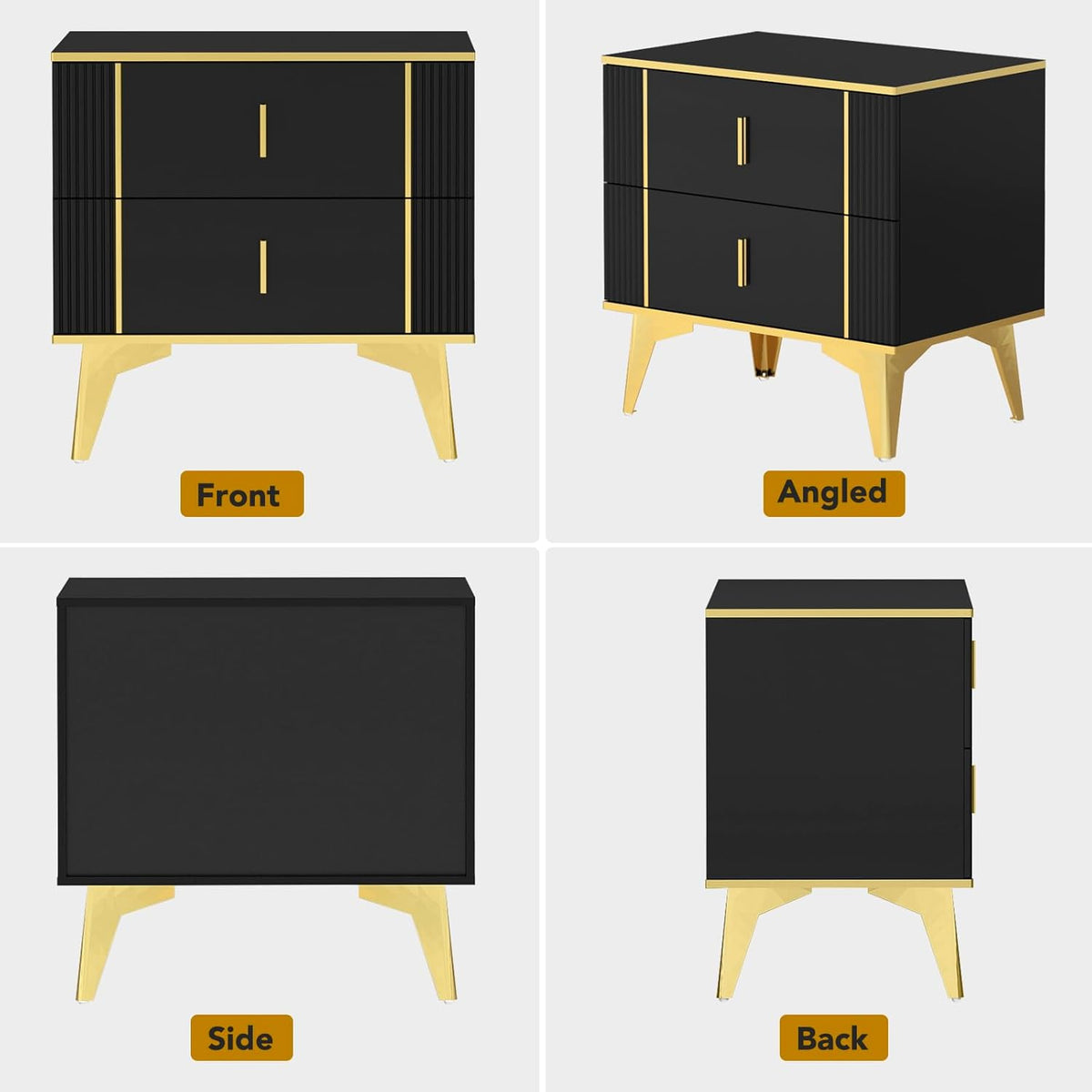 Black Nightstand Set of 2 with 2 Wood Drawers W463306
