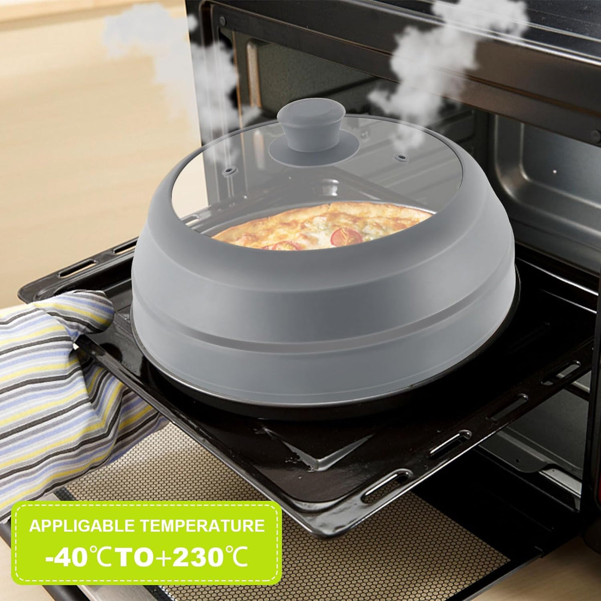 10.5 inch Microwave Plate Cover with Collapsible Silicone and Glass I5052