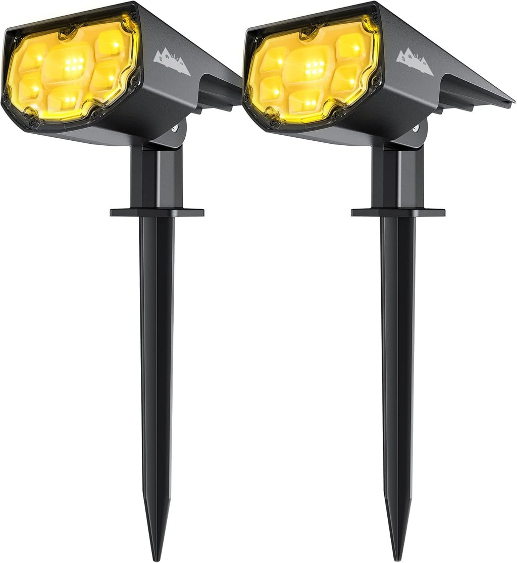 IP68 Waterproof Solar Powered 2-in-1 Outdoor Spotlights 2 Pack Warm White E80105