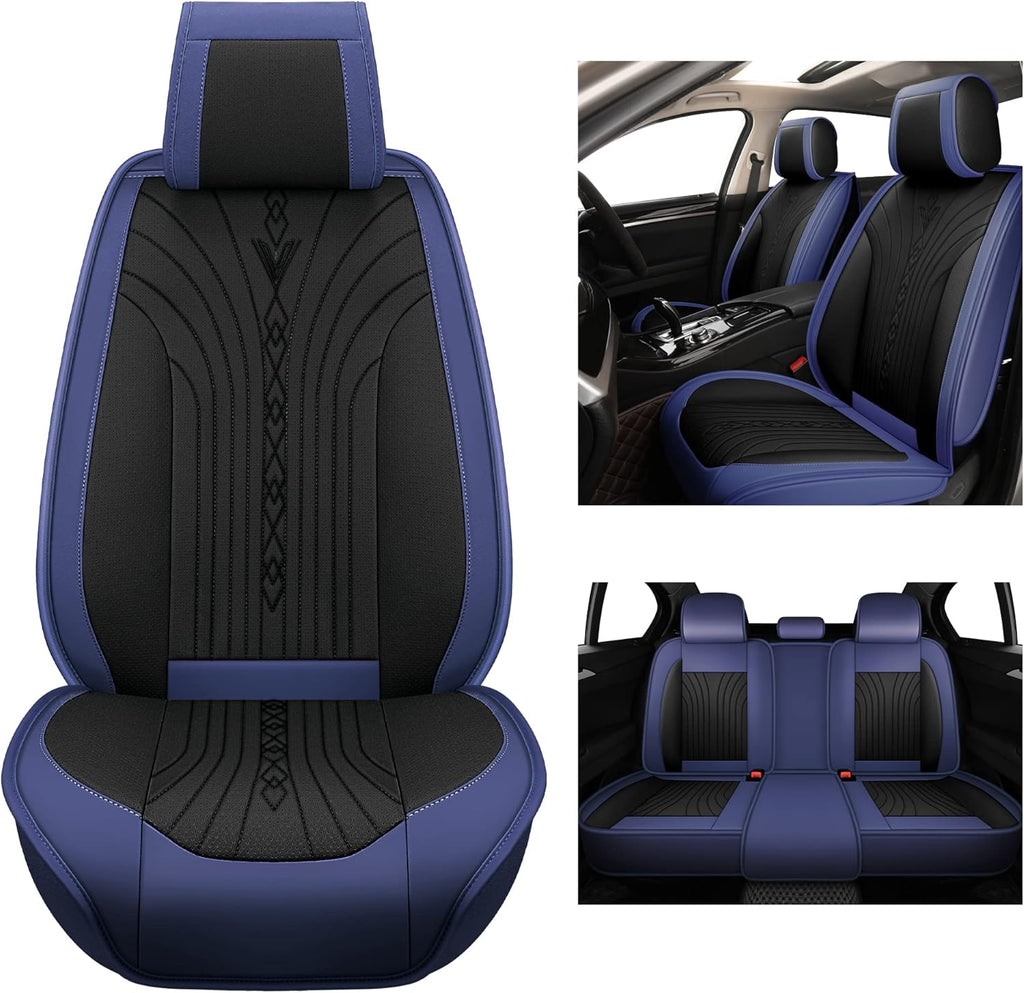 Beige and Blue Leather Car Seat Covers Full Set H510