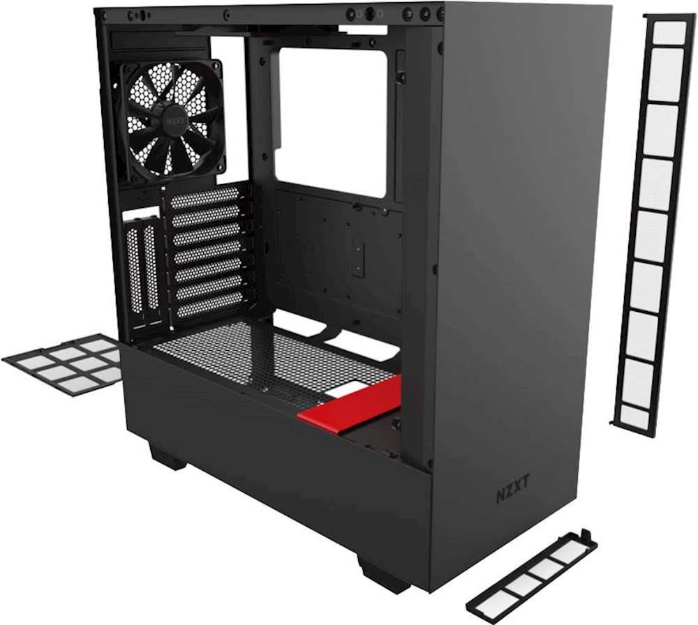 Matte Black/Red Compact Mid-Tower Case with Tempered Glass A51320
