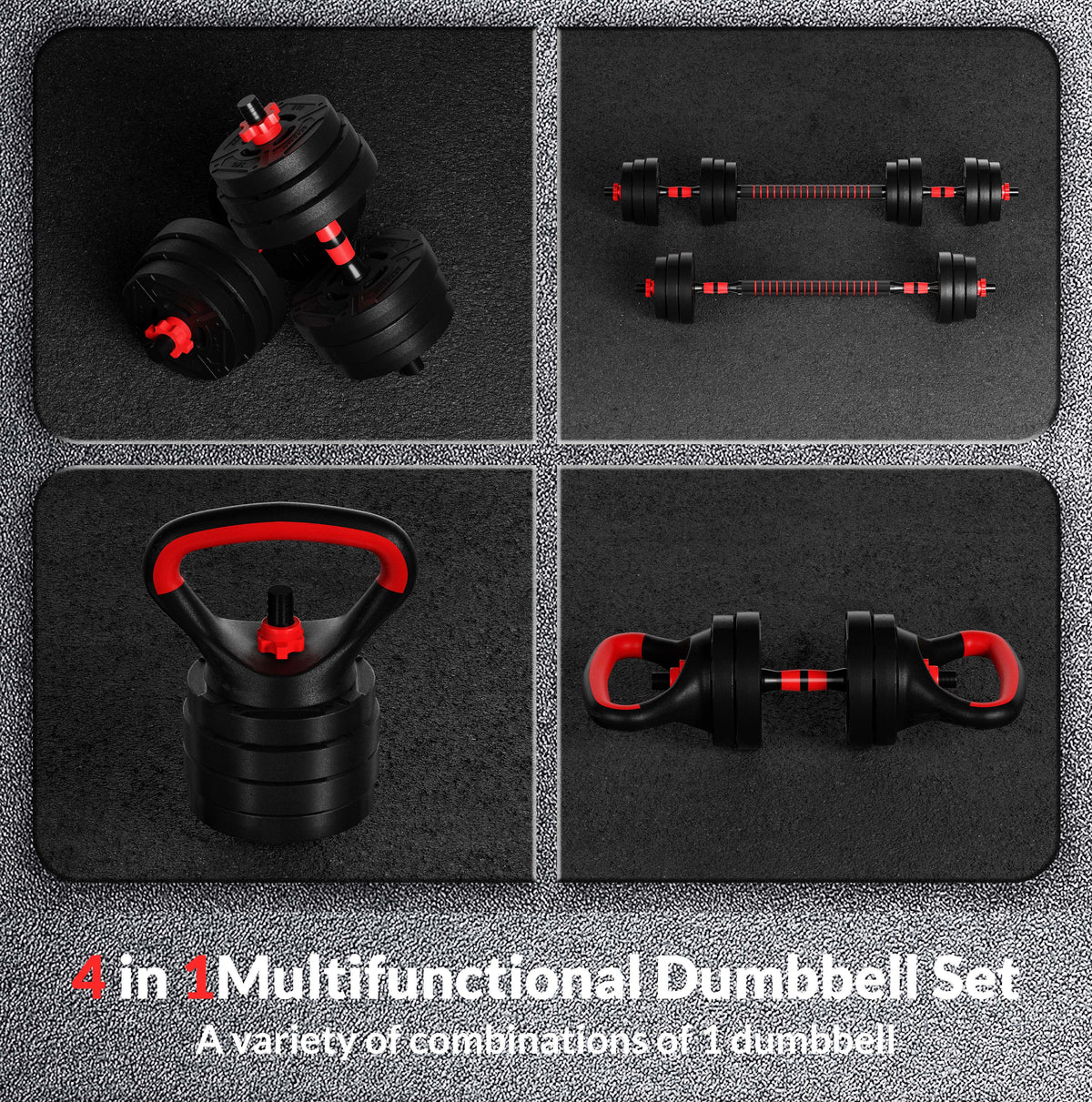 4-in-1 Adjustable Dumbbell, Barbell, and Kettlebell Set A958678