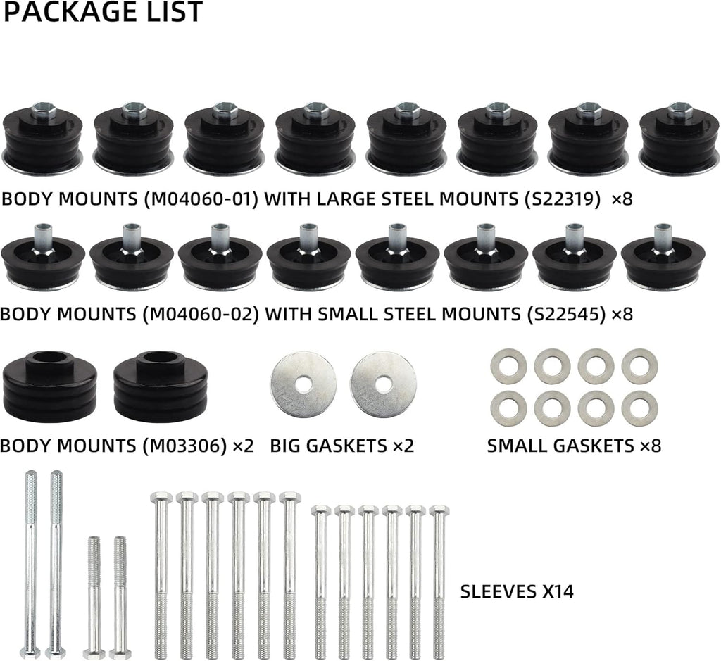 Body Mount Bushing Kit Compatible With 2008-2016 Ford F-250 F-350 2WD 4WD Super Duty H392506