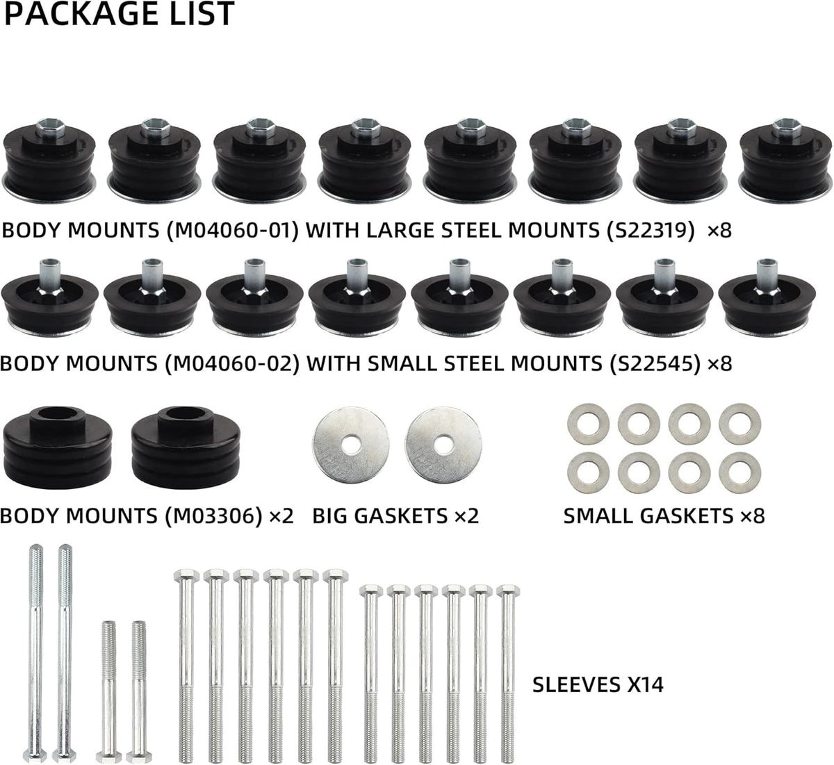 Body Mount Bushing Kit Compatible With 2008-2016 Ford F-250 F-350 2WD 4WD Super Duty H392506