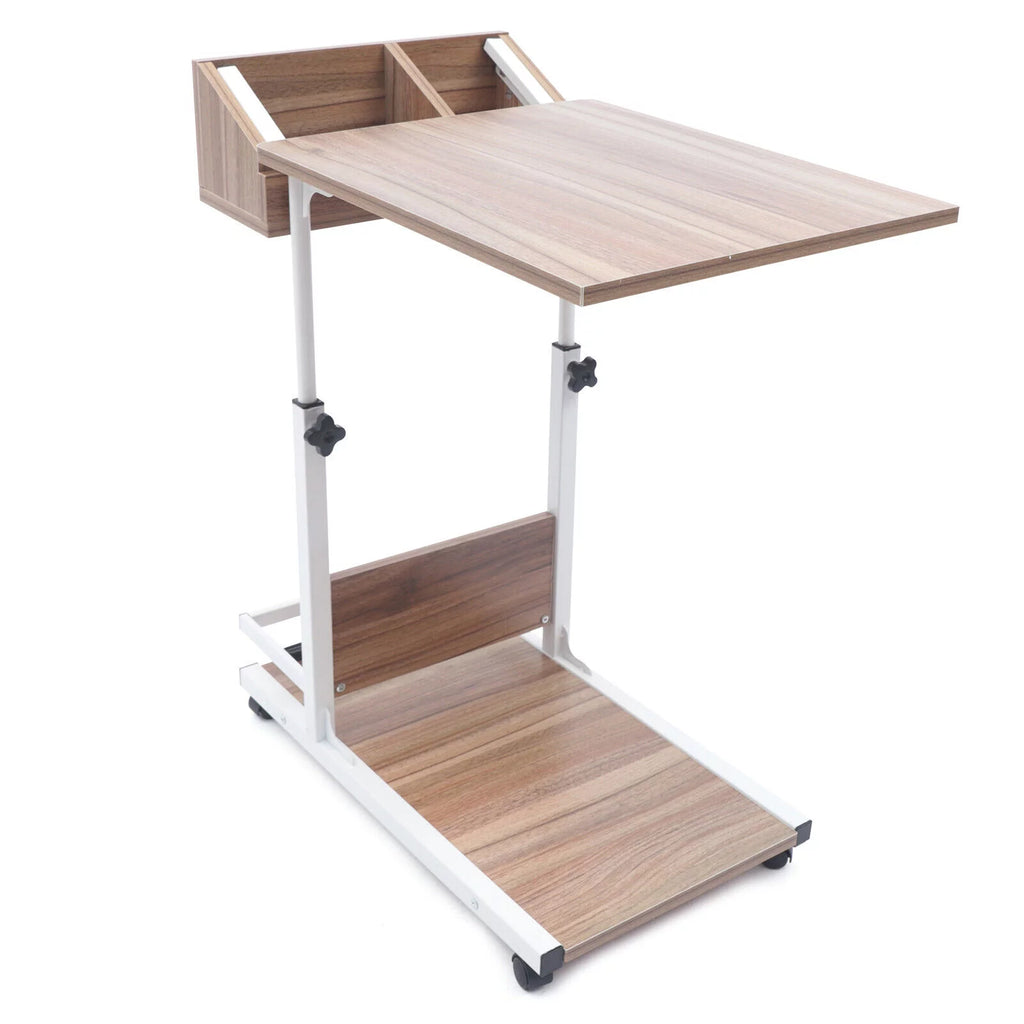 C Shaped Mobile Sofa Side Table with Wheels and Storage Shelves G458260