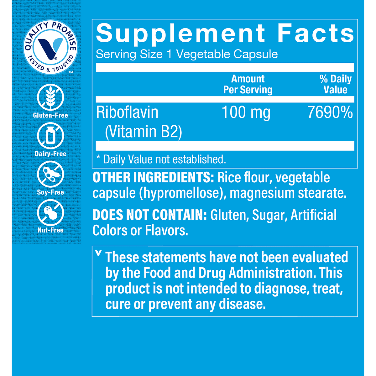 Vitamin B2 Riboflavin 100mg Gluten Free 300 Capsules O59979