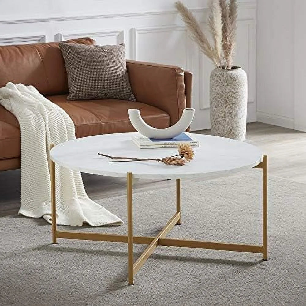 36 Inch Round Faux Marble Coffee Table O28011
