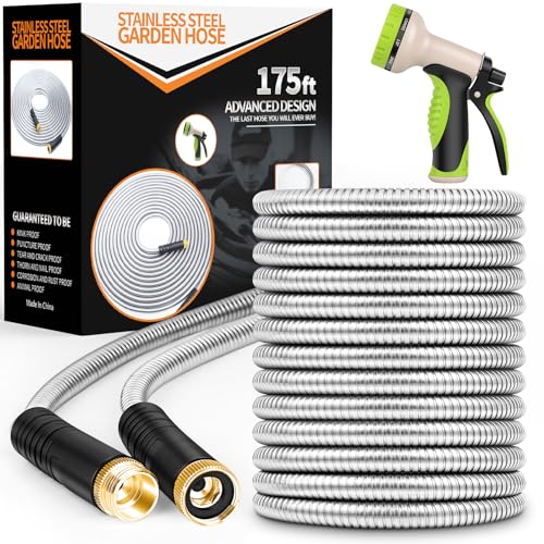 50 ft Stainless Steel Garden Hose with 10 Function Nozzle B5923
