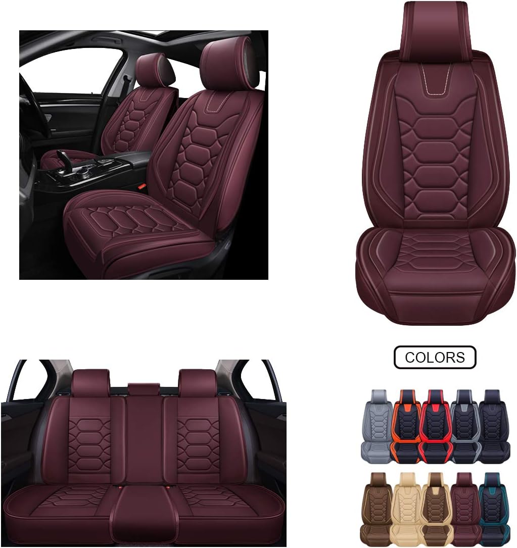 Black Front & Rear Faux Leather Car Seat Covers C188