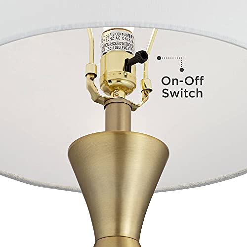 28" Tall Brass Metal Table Lamp with White Drum Shade F67370