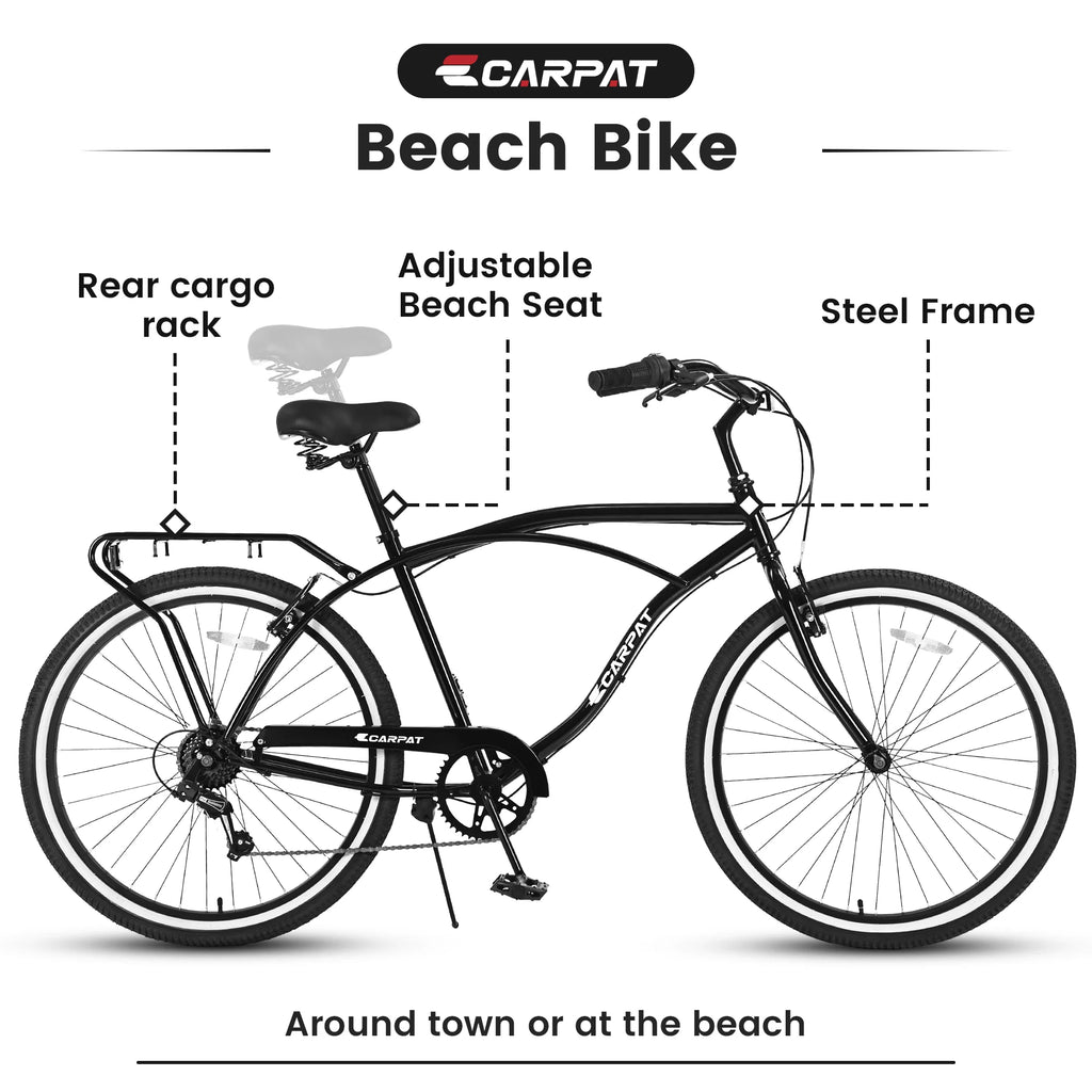 26 inch 7 Speed Black Cruiser Bike T39101