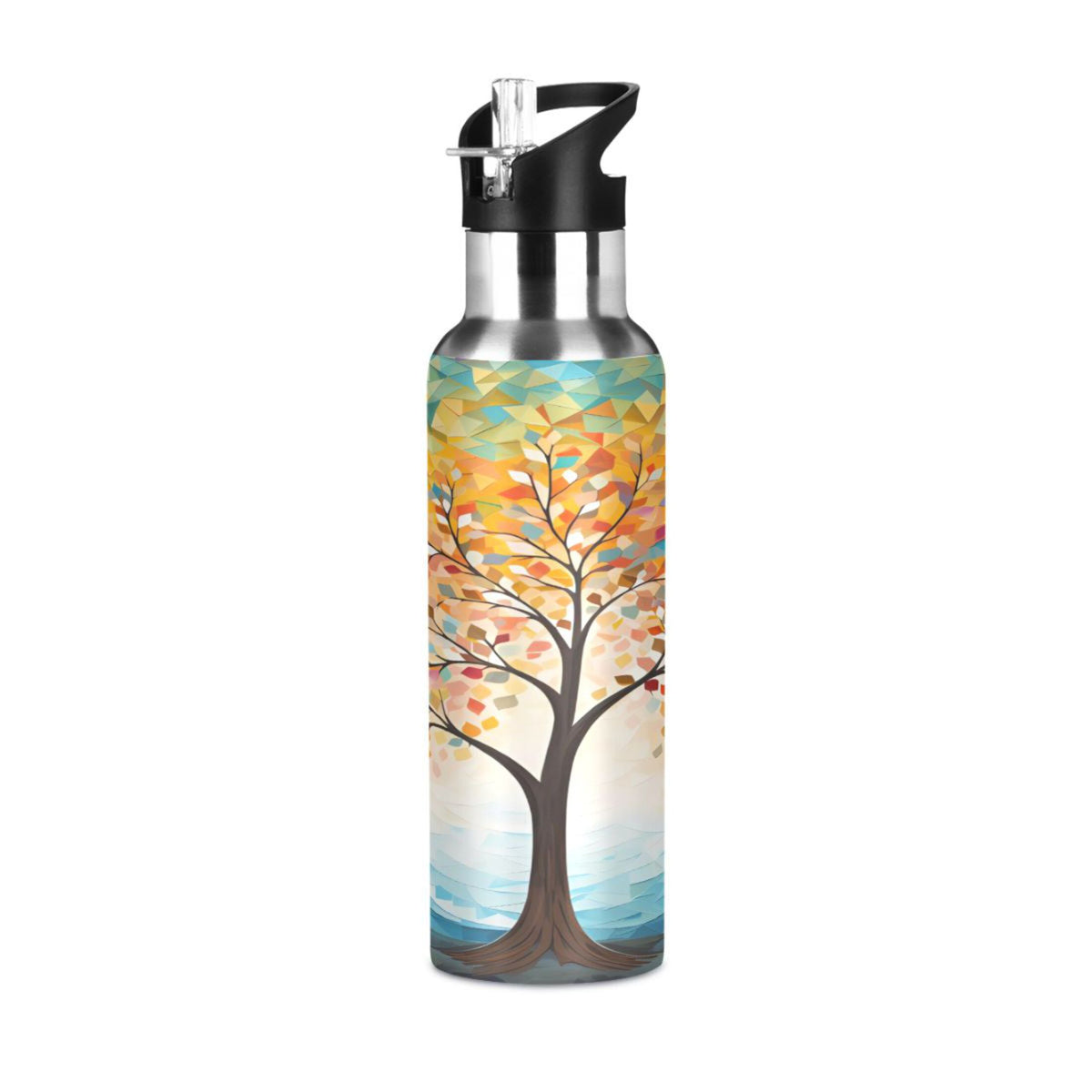 Orange Tree Abstract Stainless Steel Insulated Water Bottle with Straw Lid K592207