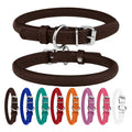 Rolled Leather Dog Collar with QR ID Dog Tag Q7683