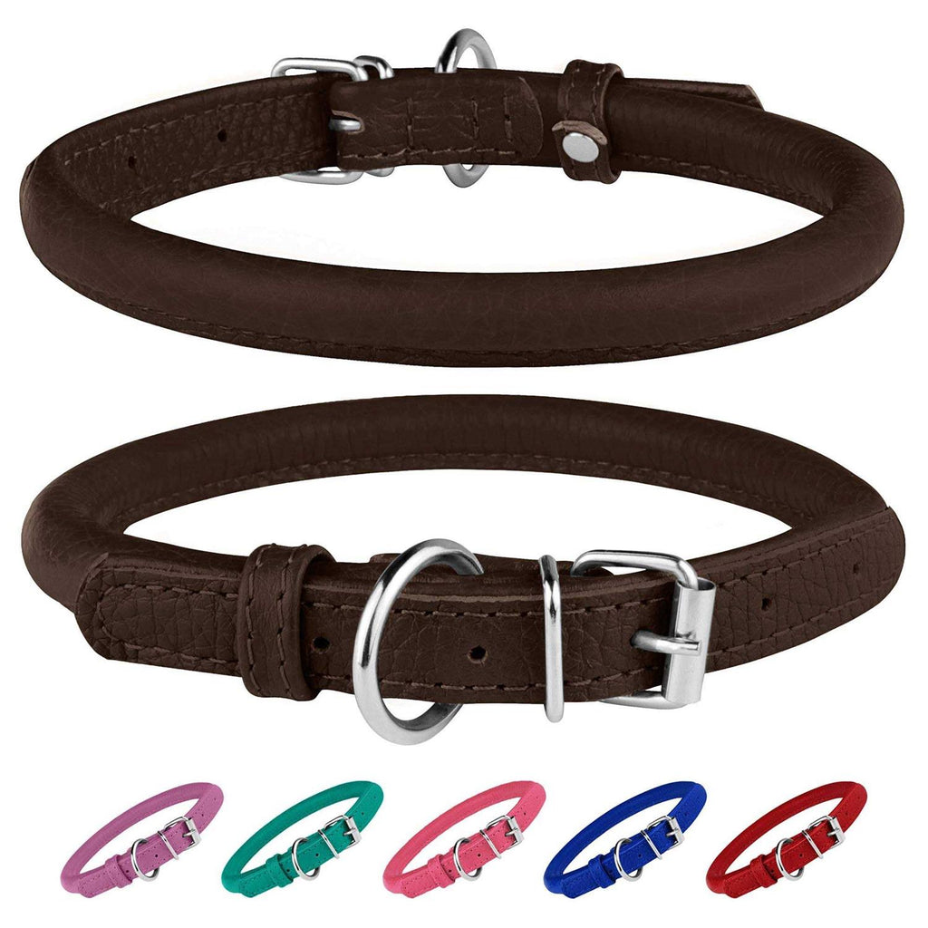 Rolled Leather Dog Collar with QR ID Dog Tag Q7683