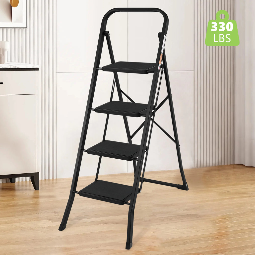 4 Step Folding Step Stool with Anti-Slip Pedal, 330lbs Capacity, Black L35253
