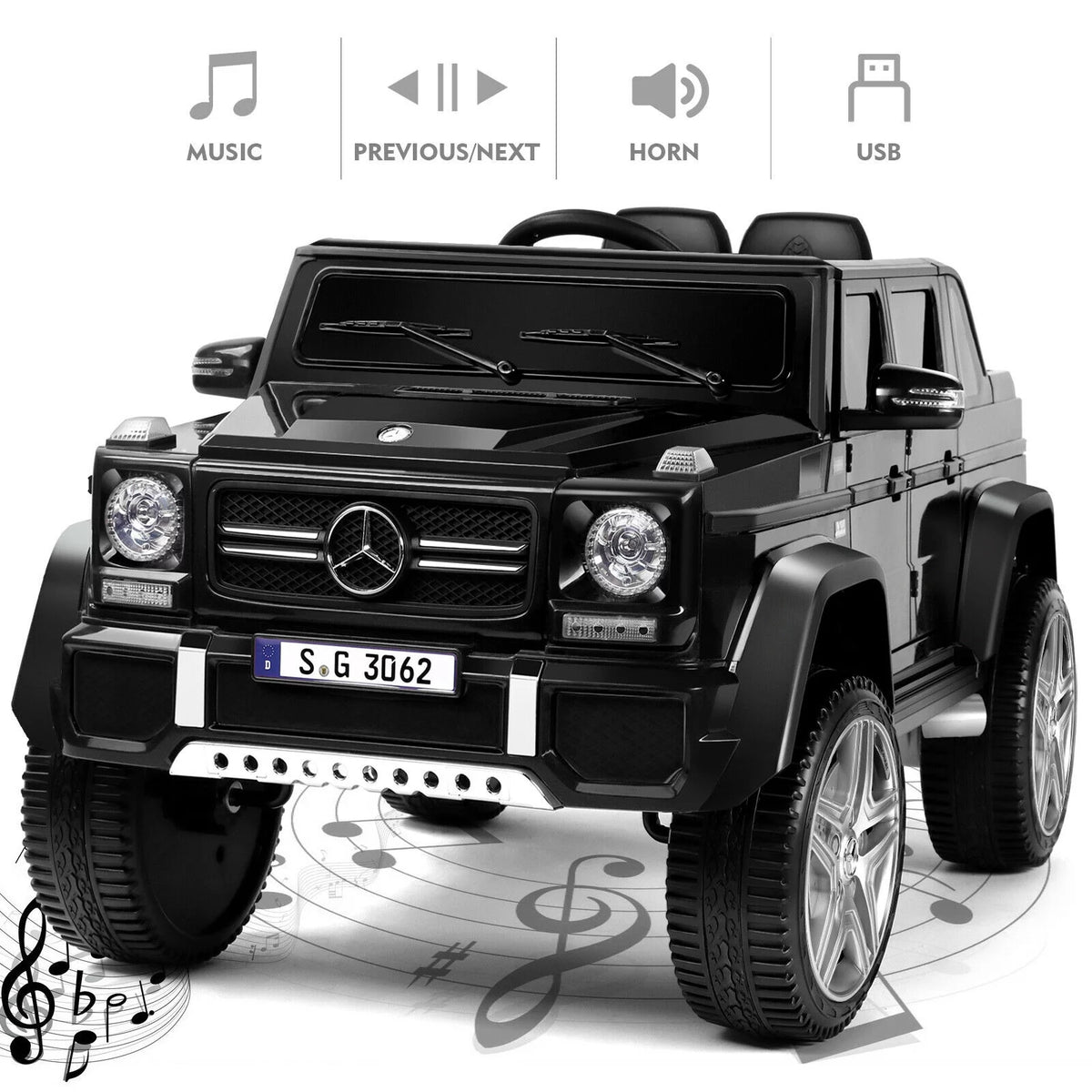 12V Kids Ride on Car with Remote Control, LED Light (Black) I81255