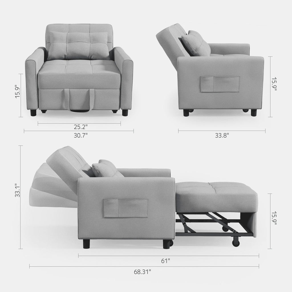 Light Gray 3 in 1 Convertible Sleeper Sofa E940