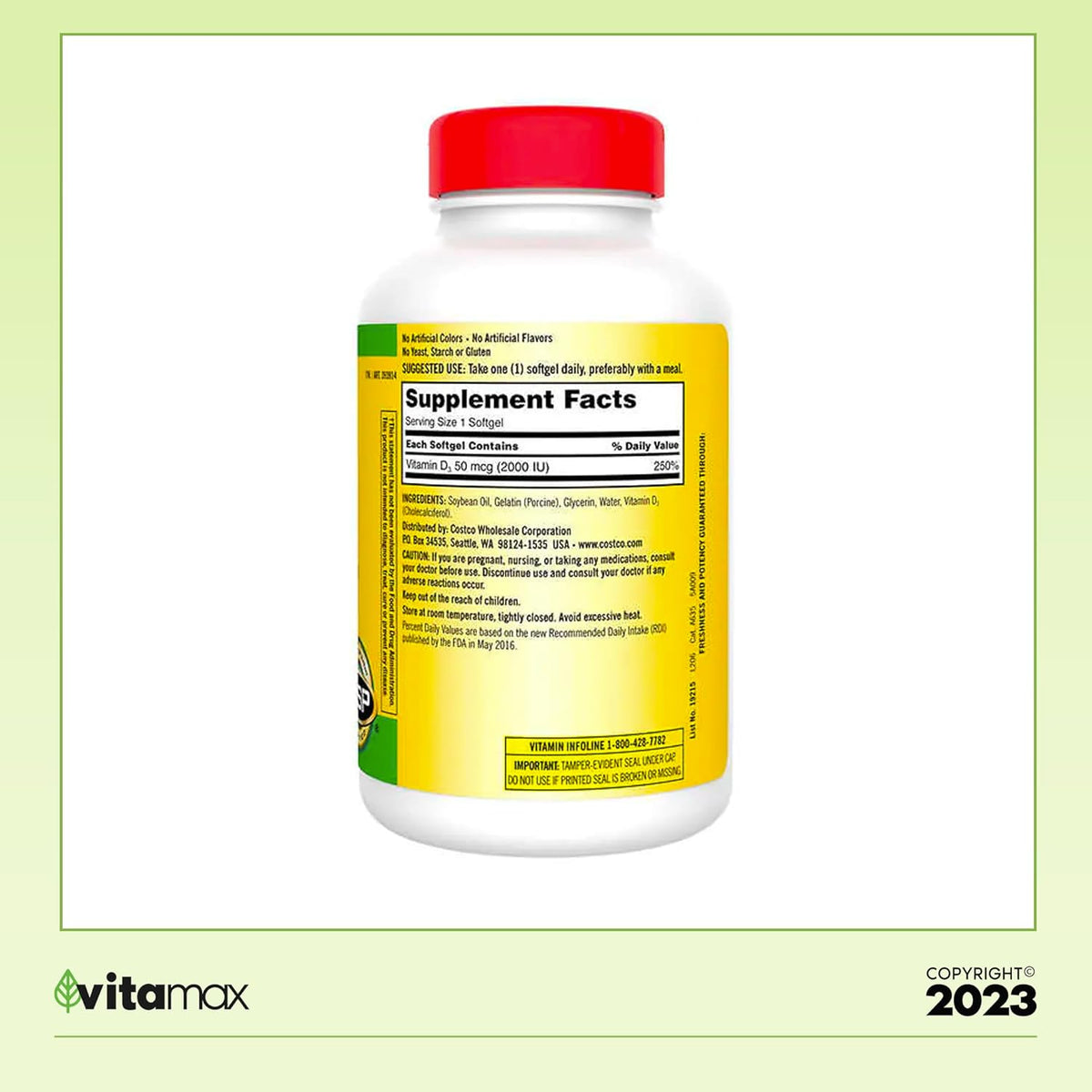 Extra Strength D3 50 mcg, 600 Softgels O262479