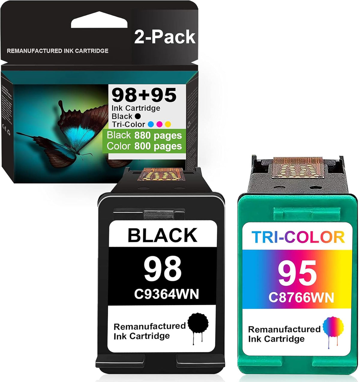 2 Pack Black Tri-Color Remanufactured Ink Cartridge Y605