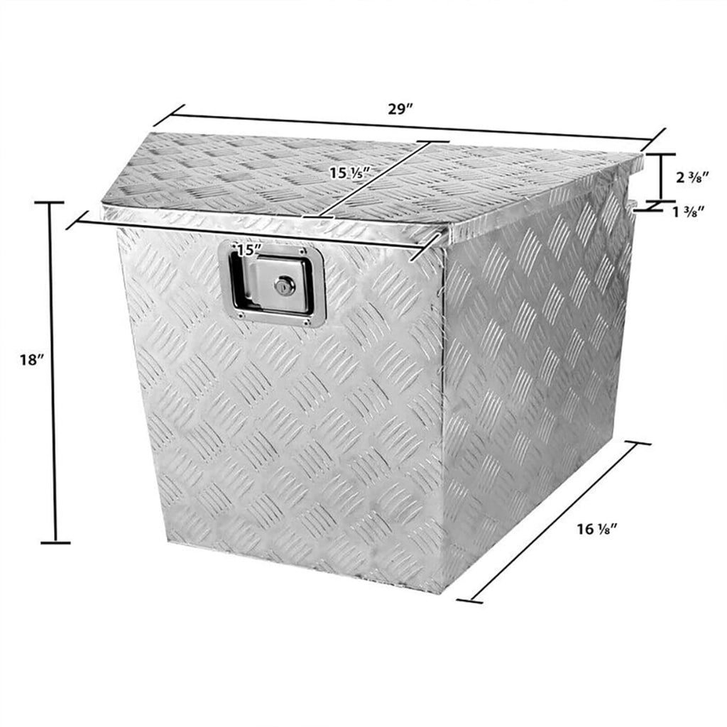 Aluminum Trailer Tongue Tool Box Diamond Tread Silver 29 x 15 x 18in R100