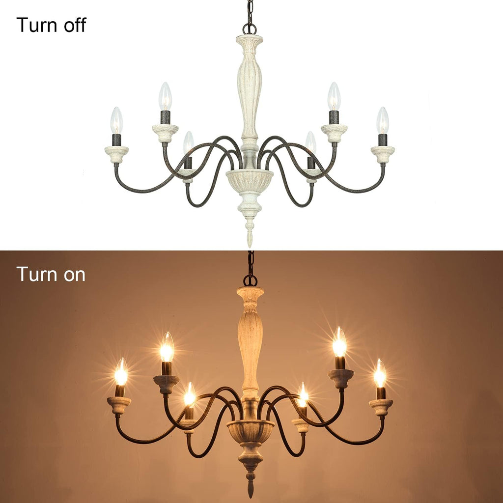 6-Light Chandelier with Imitation Wood and Stardust Iron U980960