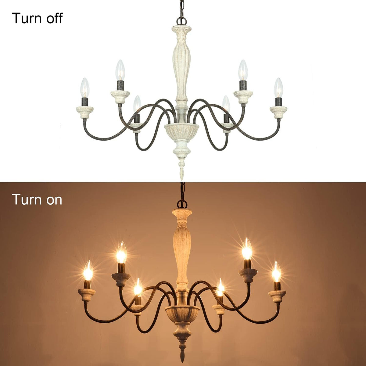 6-Light Chandelier with Imitation Wood and Stardust Iron U980960