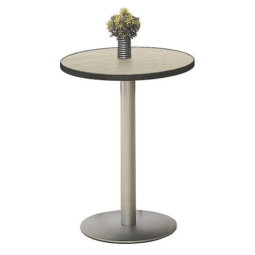 Round Barista Cafe Height Table Walnut Laminate Top Black Edge Silver Base U41207