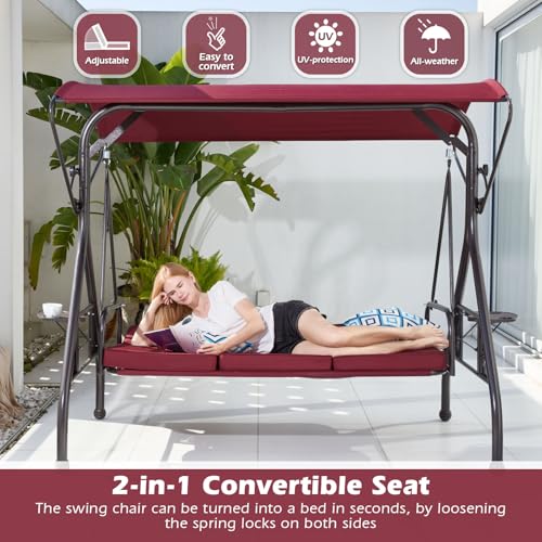Green Patio Swing with Canopy 3 Seat with Stand B4291