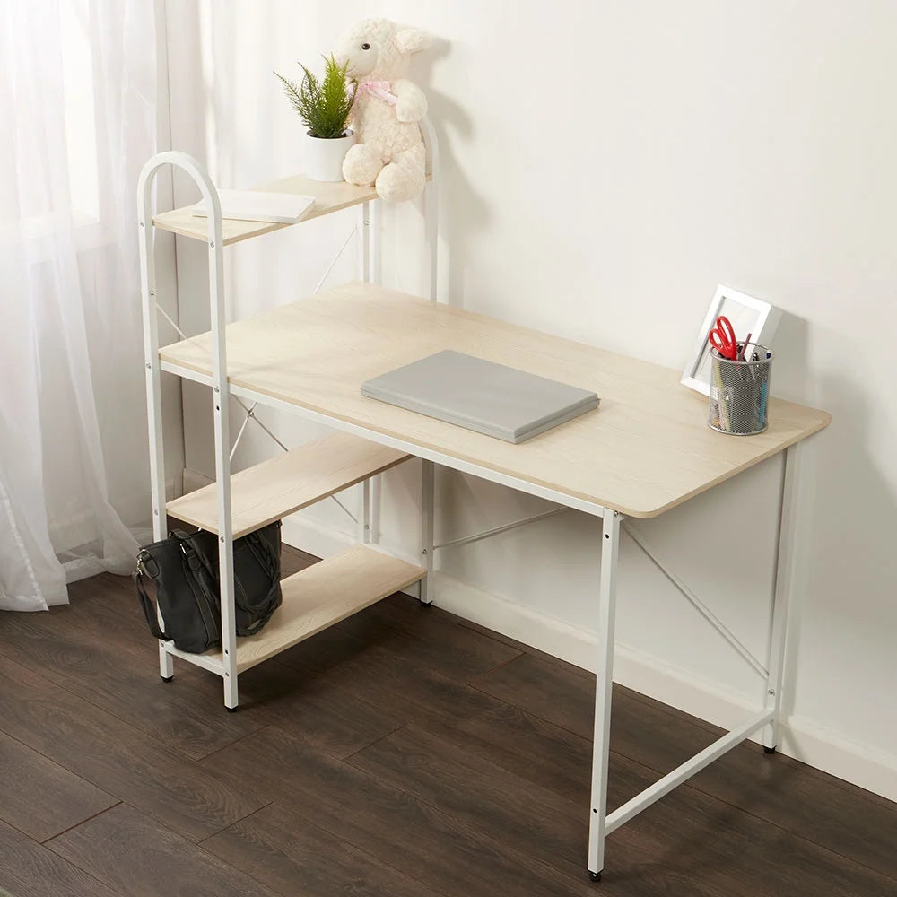 Oak/White Computer Desk With Shelves Y72865