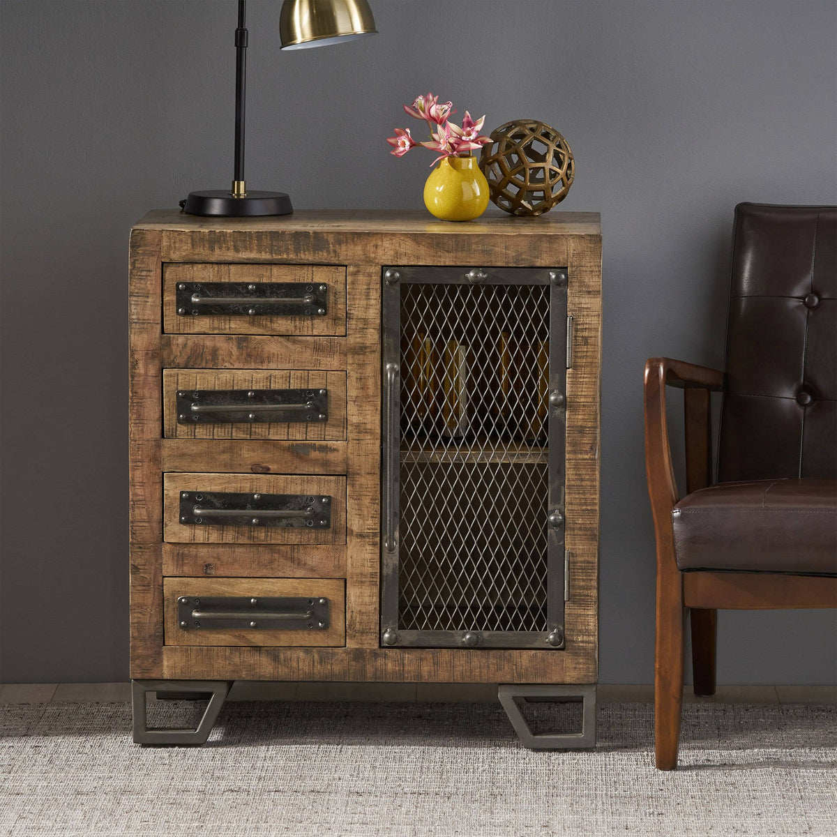 Mango Wood Cabinet with 4 Drawers Z488831