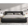 Black Faux Leather Upholstered Platform Bed Frame with Headboard Q224