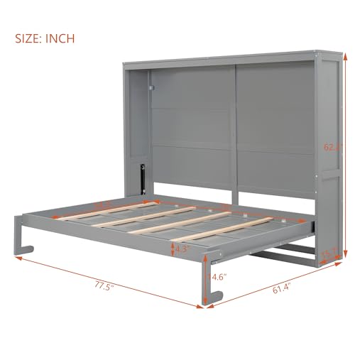 Gray Queen Size Murphy Bed with Storage Shelves and LED Lights M475740