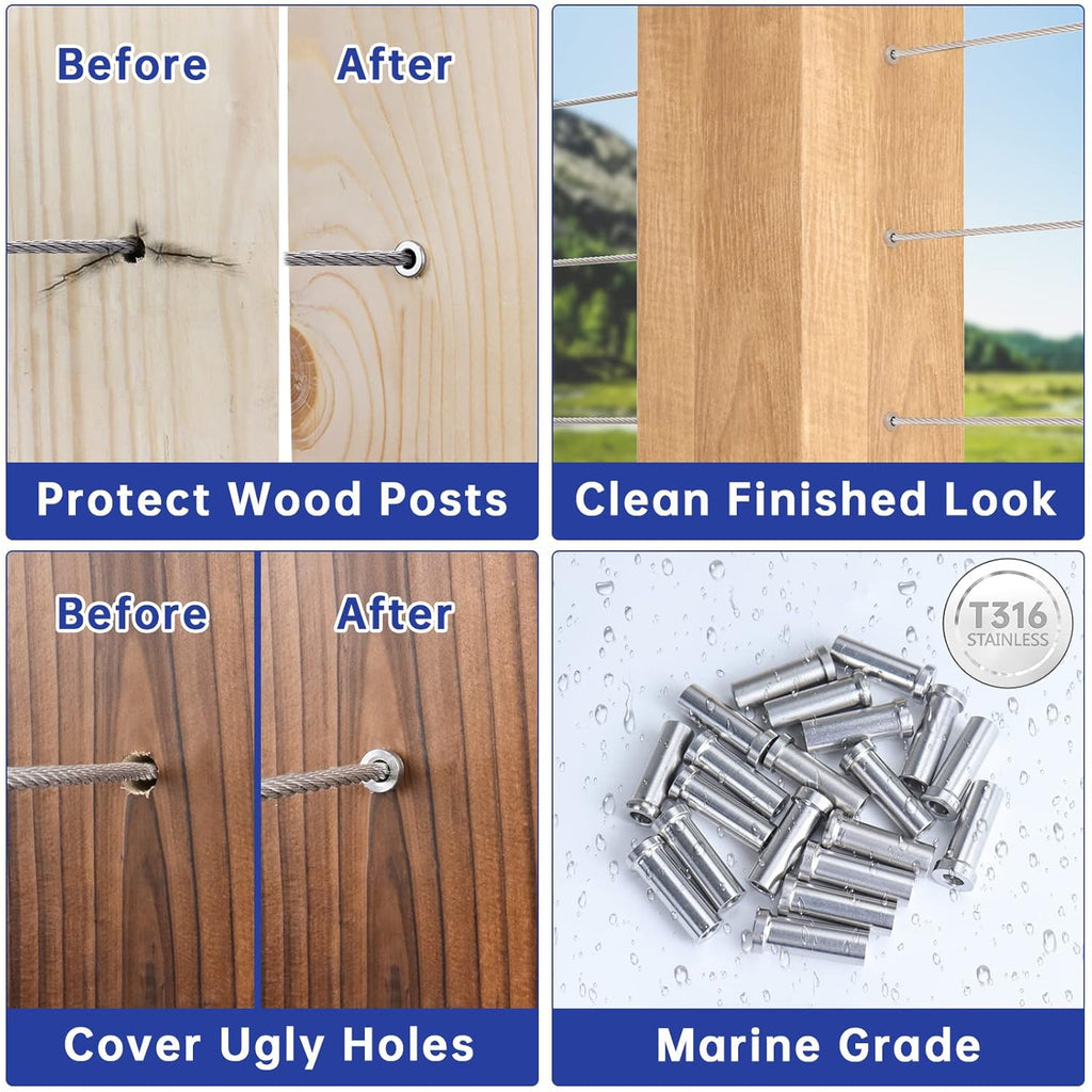 100 Pack Stainless Steel Protective Sleeves Cable Railing Kit W162850