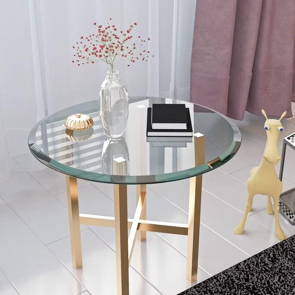 24 Inch Round Tempered Glass Table Top Clear 1/2 Inch Thick Beveled Polished Edge F656