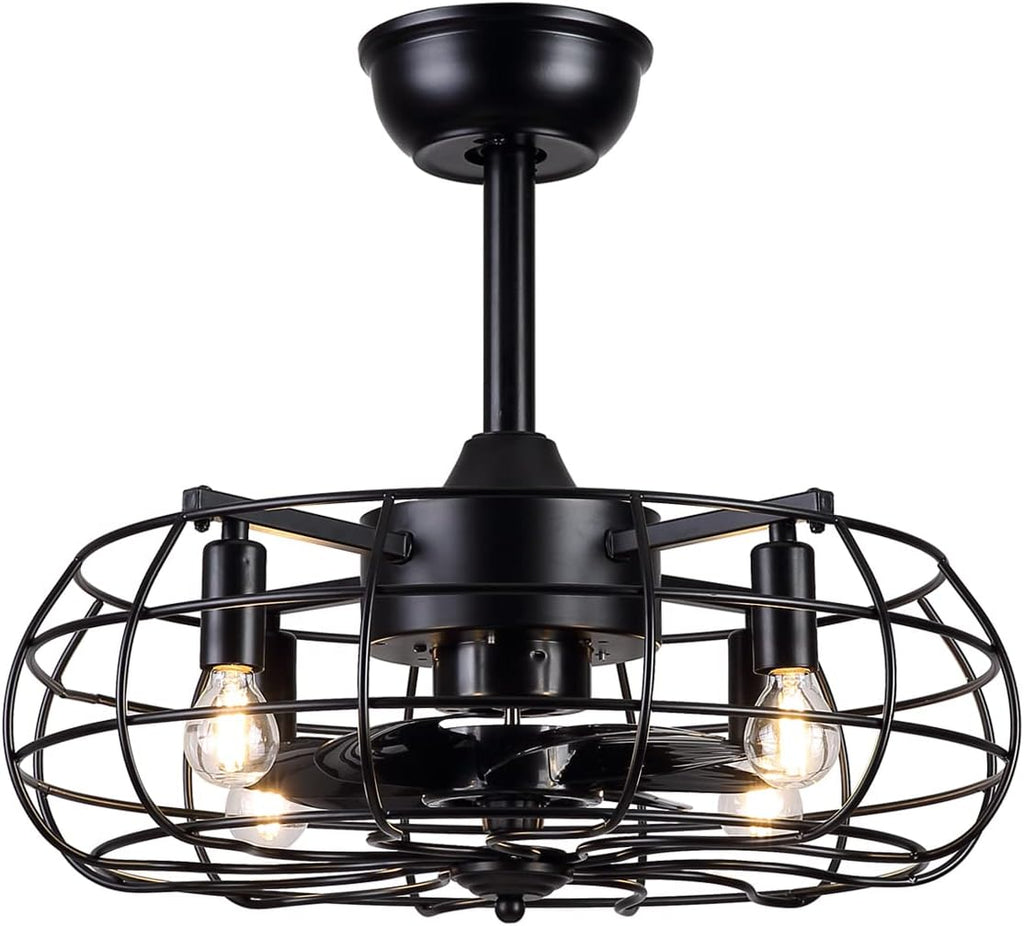 Black Caged Ceiling Fan with Lights T166