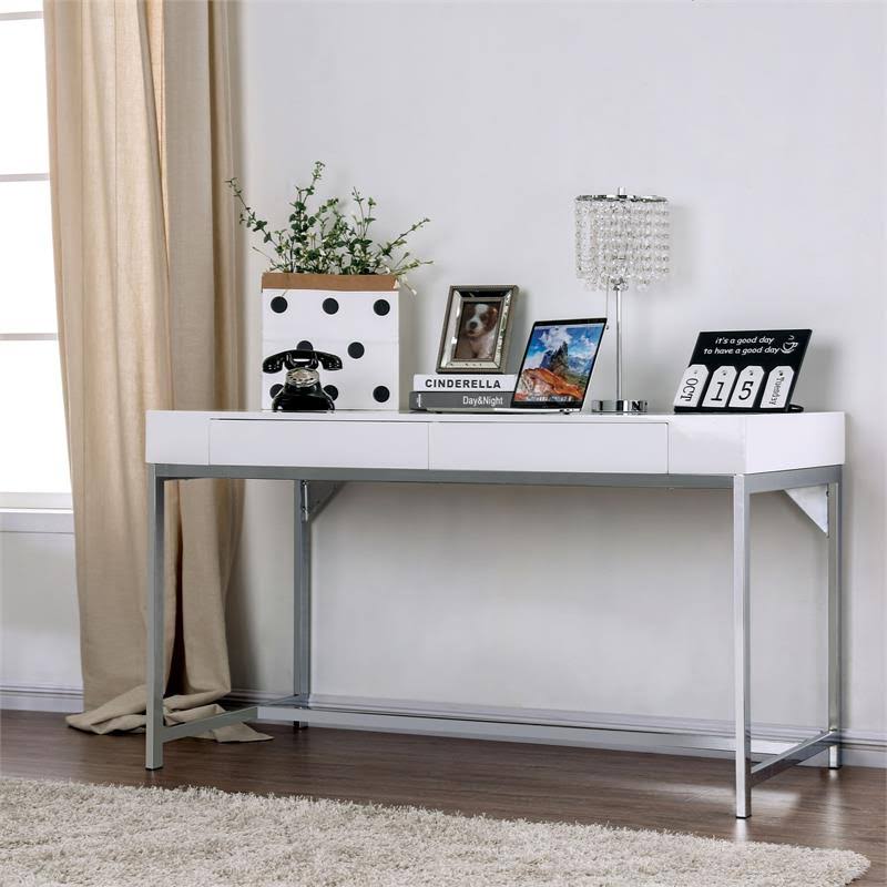 White Wood 2 Drawer Writing Desk with USB J9482