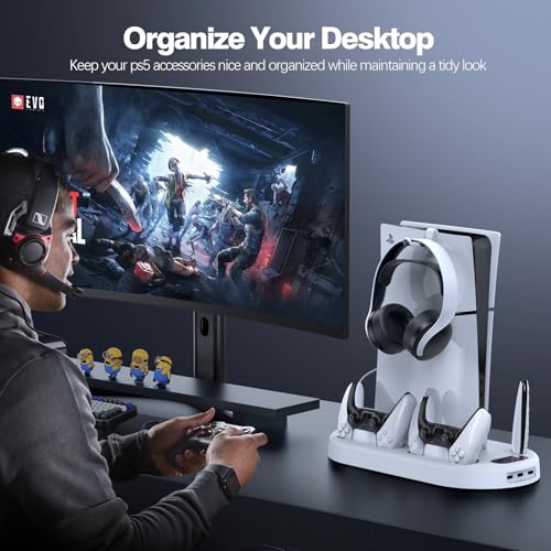 PS5 Slim Stand with Cooling Fan and Charging Station White O25784