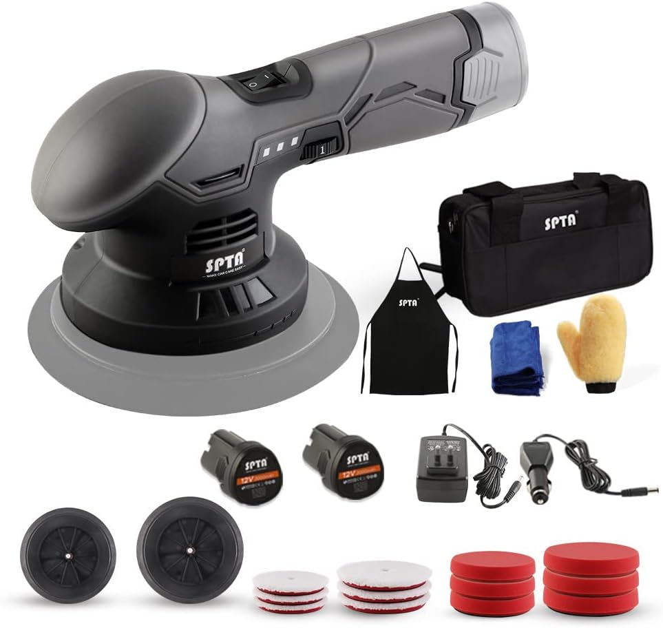 Cordless Car Buffer Polisher with 2Pcs 12V Lithium Rechargeable Battery Brushless Polisher, 2.0Ah E266210