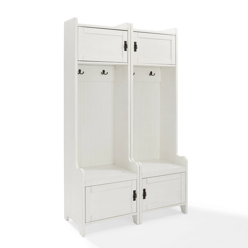 Distressed White Wood Hall Tree (Set of 2) L88315