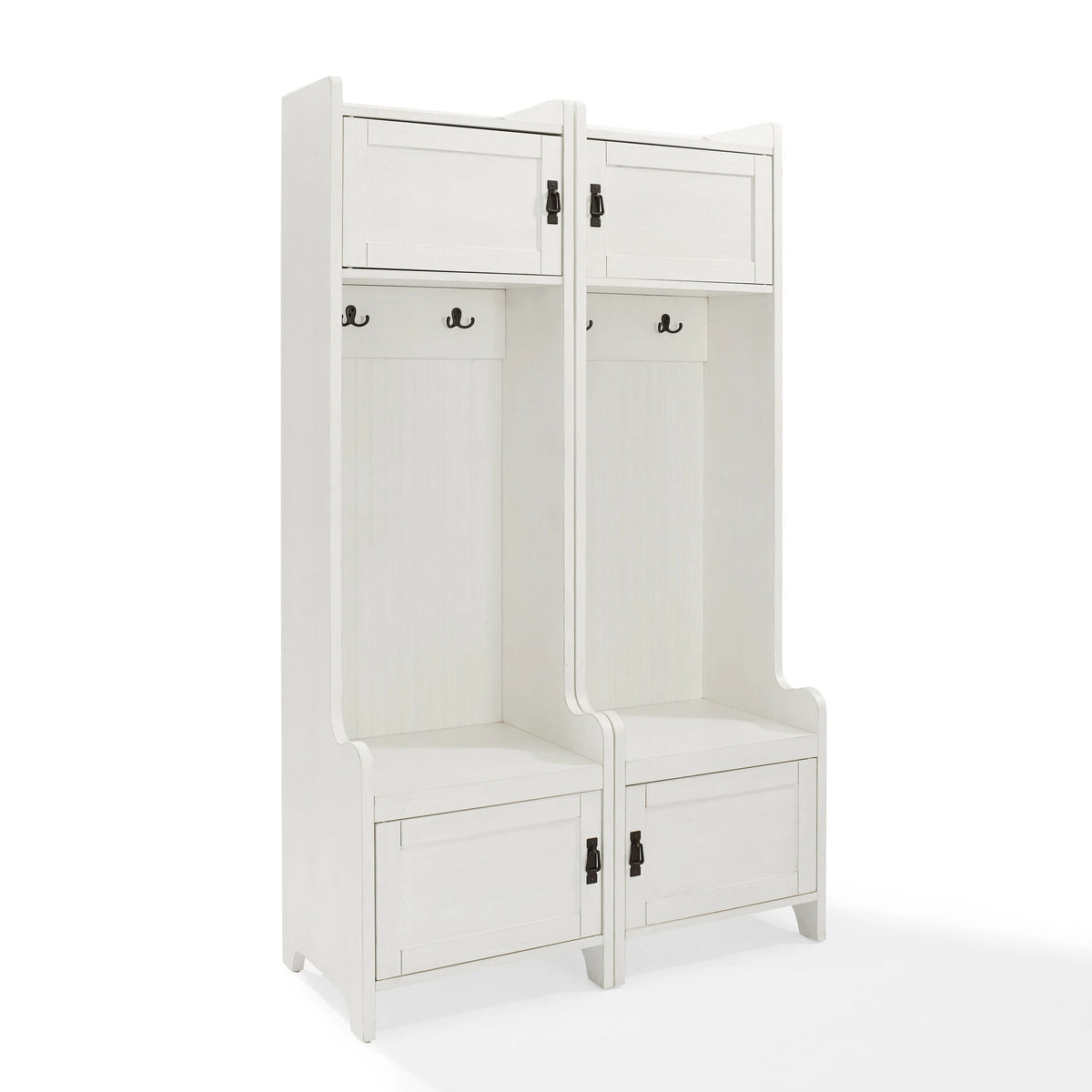 Distressed White Wood Hall Tree (Set of 2) L88315