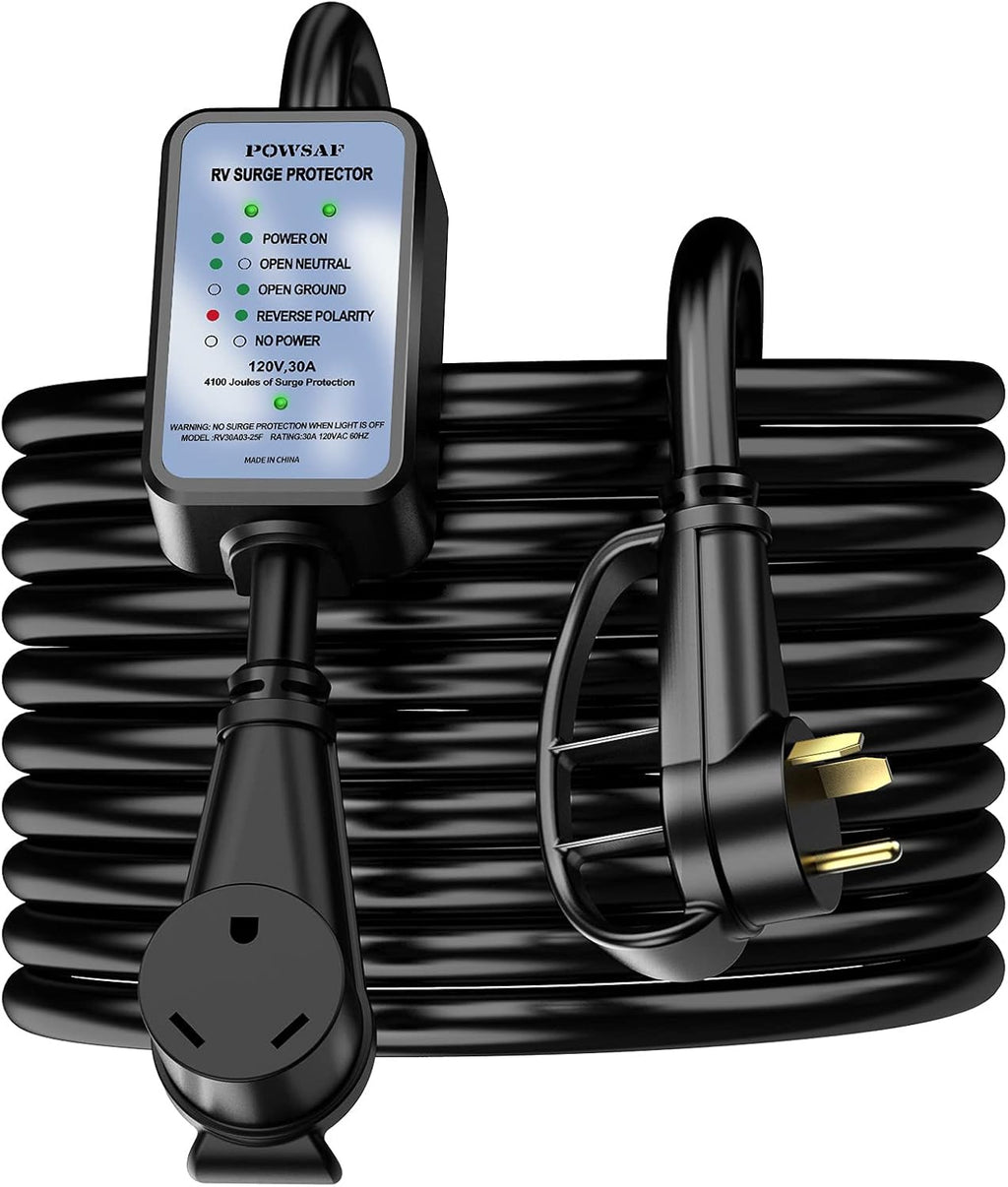 30 amp rv Extension Cord, 25 FT Waterproof rv Surge Protector with Circuit Analyzer V969405