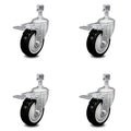 4 inch Black Polyurethane Swivel Stem Caster Set with Total Lock Brake T7144