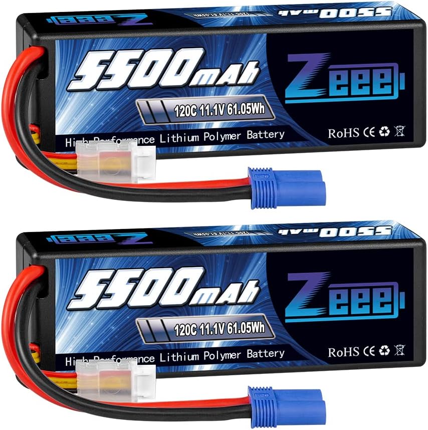 3S Lipo Battery 5500mAh 11.1V 120C Hard Case with EC5 Connector 2 Pack I4184