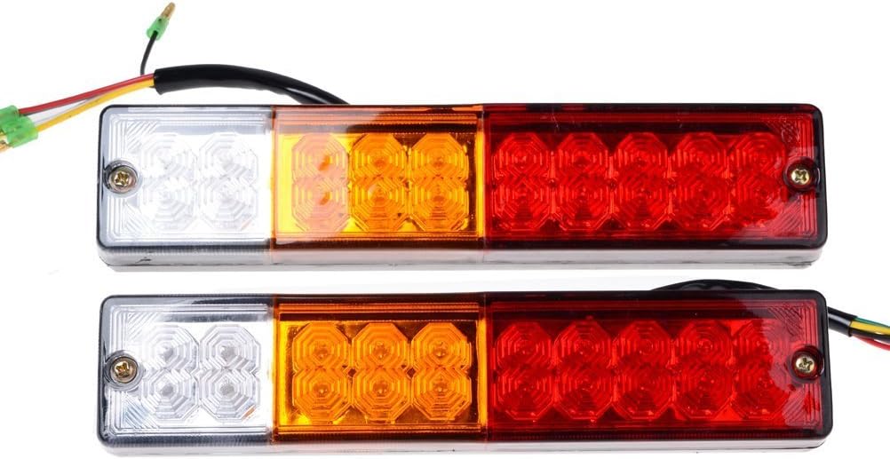 20-LED Truck Trailer Tail Light Turn Signal Reverse Brake Light, 3W 12V Red-Amber-White Waterproof (Pack of 2) Q539601