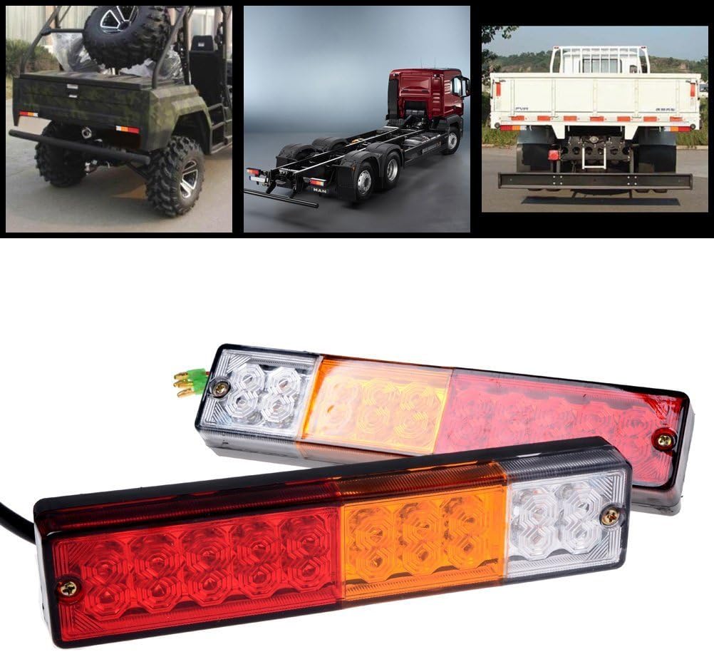 20-LED Truck Trailer Tail Light Turn Signal Reverse Brake Light, 3W 12V Red-Amber-White Waterproof (Pack of 2) Q539601