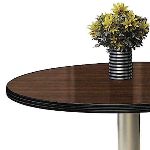 Round Barista Cafe Height Table Walnut Laminate Top Black Edge Silver Base U41207