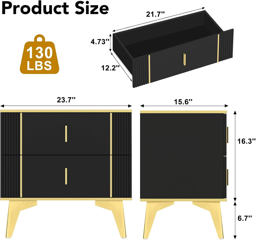 Black Nightstand Set of 2 with 2 Wood Drawers W463306