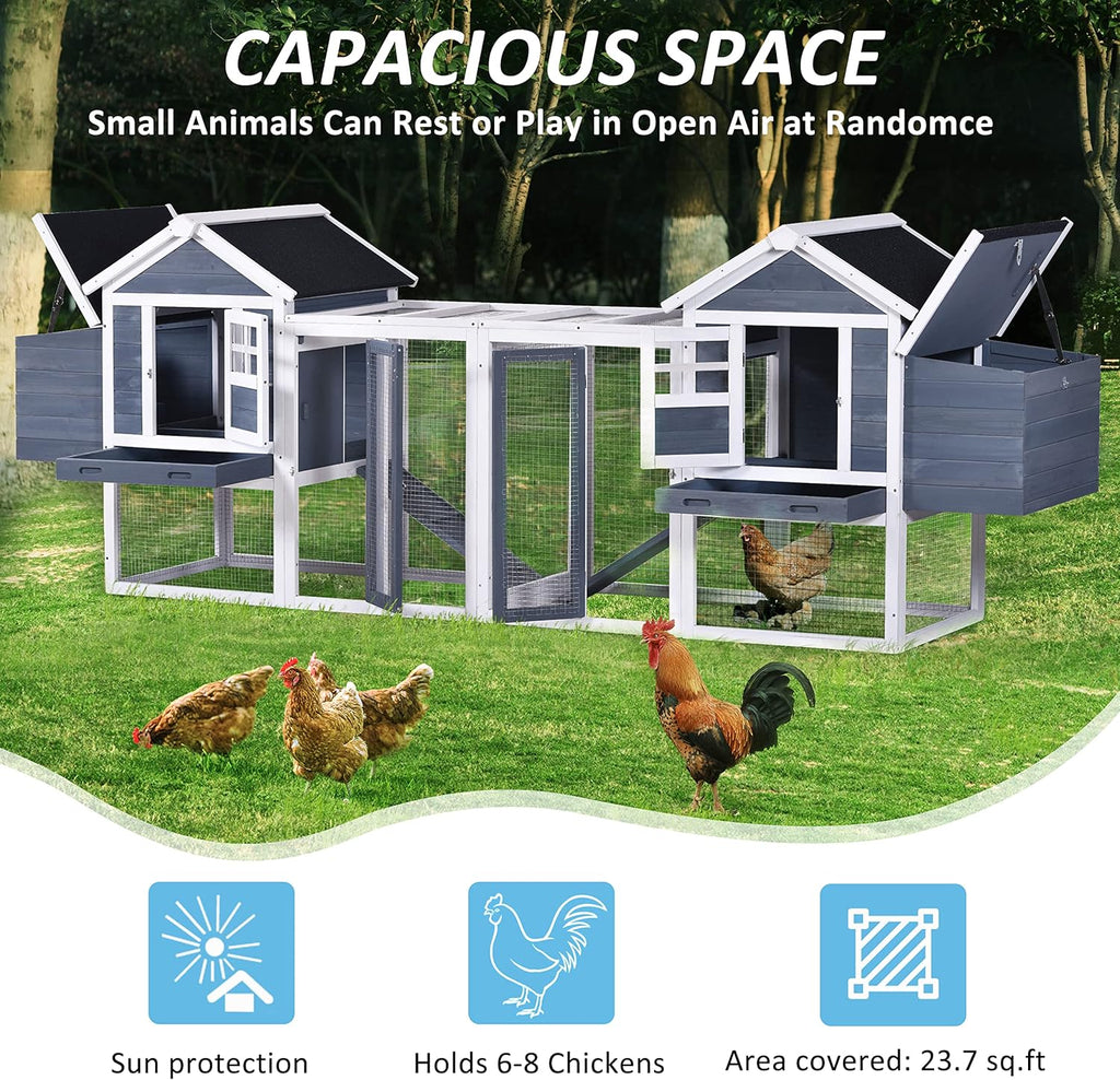 Chicken Coop Hen House Poultry Cage Wooden Rabbit Hutch Small Animal House with Nesting Boxes, 2 Run Play Area, Ramps, Waterproof Roof & Pull Out Tray N750